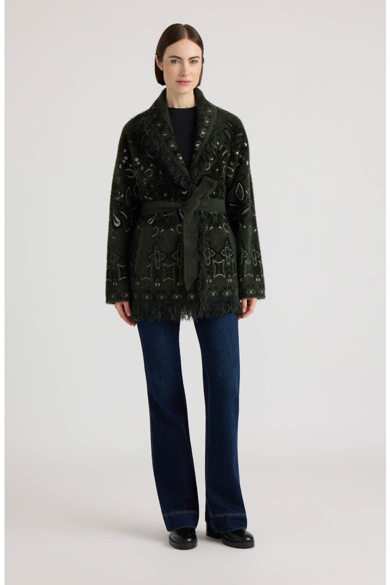 Paisley Fringe Belted Coatigan, Alternate, color, OLIVE