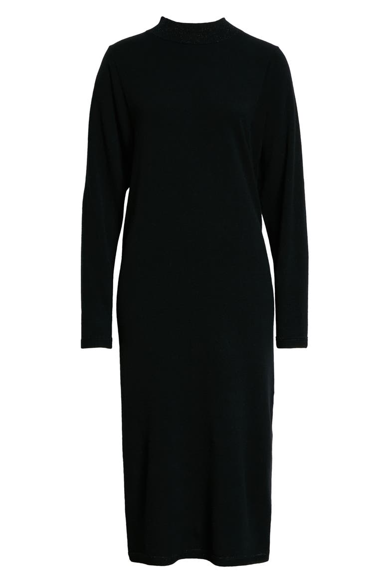 Sparkle Long Sleeve Wool & Cashmere Midi Dress, Alternate, color, BLACK