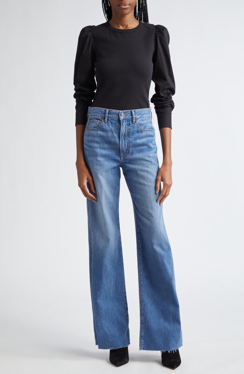 Veronica Beard Fersia Mixed Media Balloon Sleeve Top, Alternate, color, Black