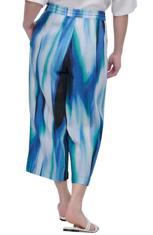 Dkny Abstract Print Crop Linen Drawstring Pants In Caribbean