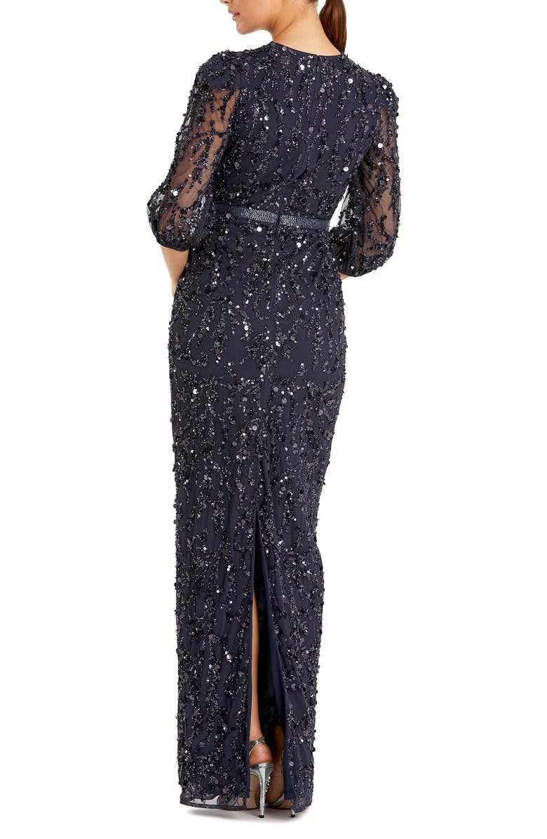 Mac Duggal Sequined Elbow Sleeve Gown, Alternate, color, Midnight