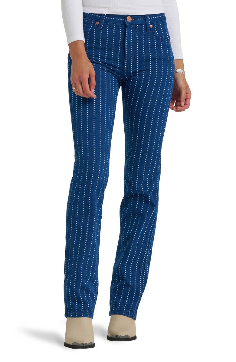 Wrangler Wrancher Star Pinstripe Mid Rise Bootcut Jeans, Main, color, Pin Star