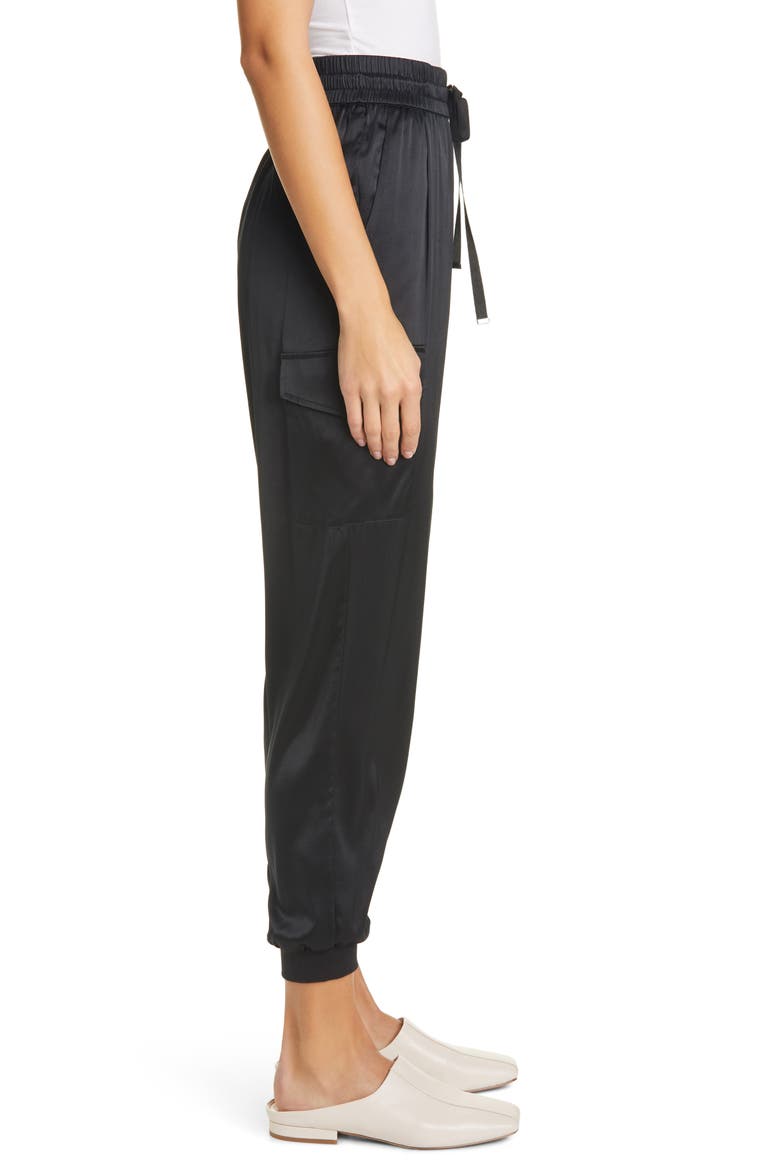 Elsie Stretch Silk Joggers, Alternate, color, BLACK