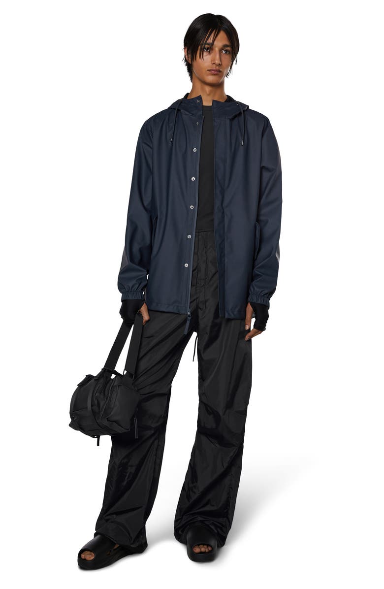 Rains Fishtail Hooded Waterproof Rain Jacket, Alternate, color, Navy