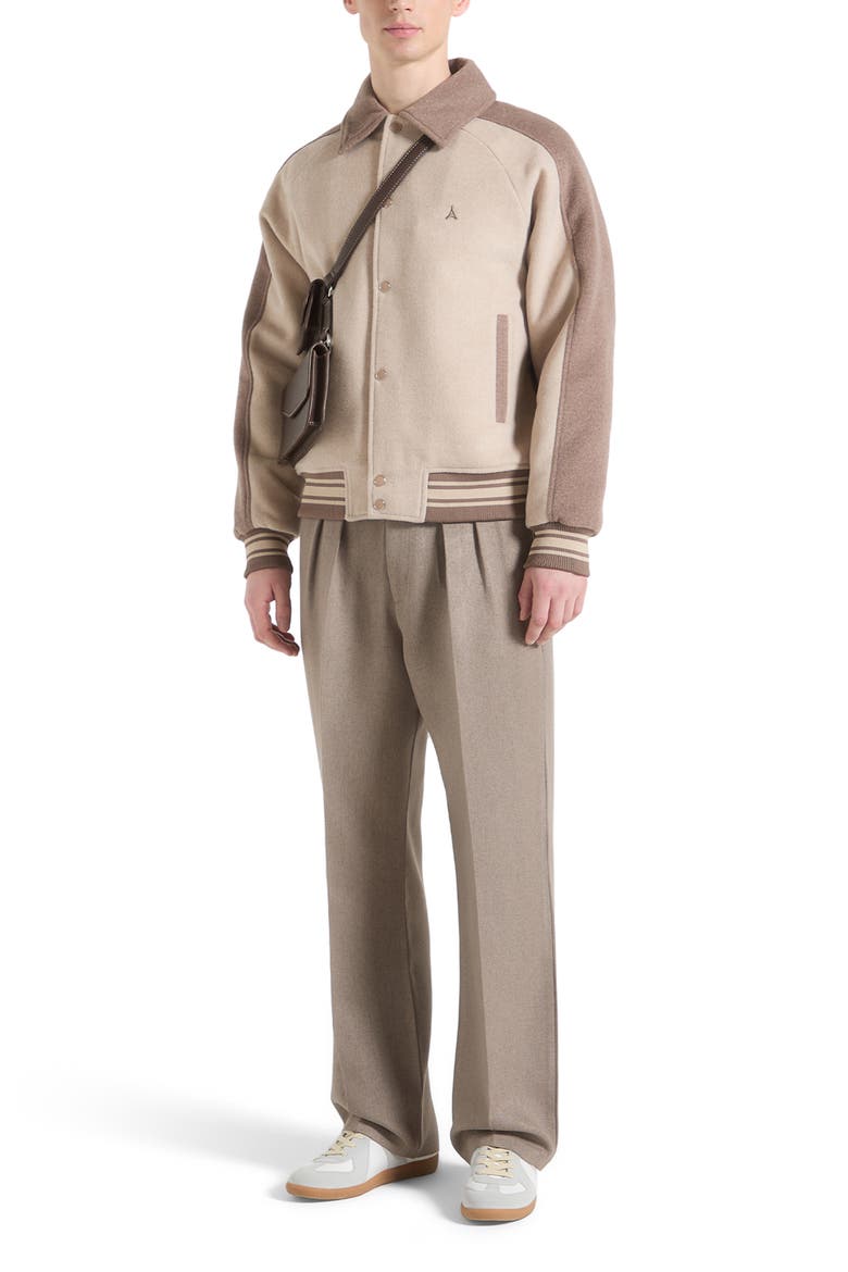 Andre Contrast Wool Blend Varsity Jacket, Main, color, Beige