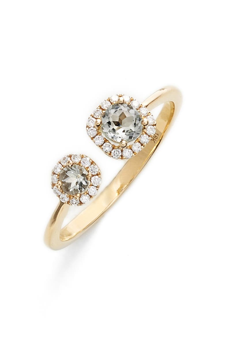 Iris Double Semiprecious Stone & Diamond Ring (Nordstrom Exclusive), Main, color, YELLOW GOLD/ PRASIOLITE