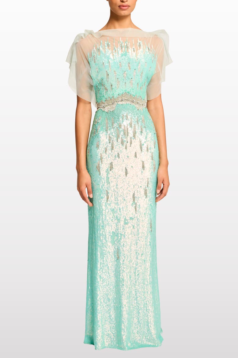 Magnolia Sequin-Embellished Dress, Alternate, color, Seafoam Green