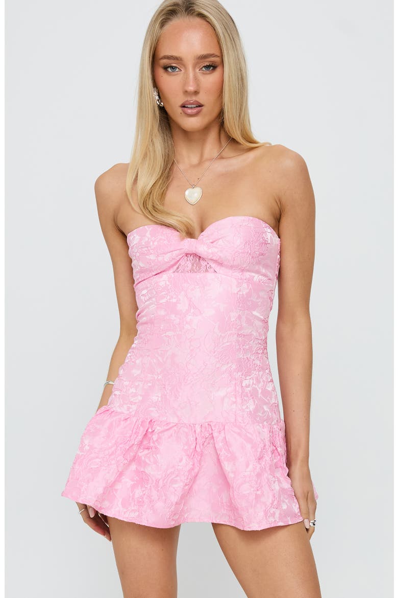 Aubriana Jacquard Strapless Minidress, Alternate, color, PINK JACQUARD