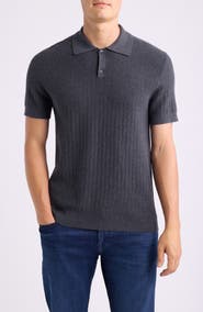 Nordstrom Short Sleeve Ribbed Cotton & Cashmere Polo Sweater