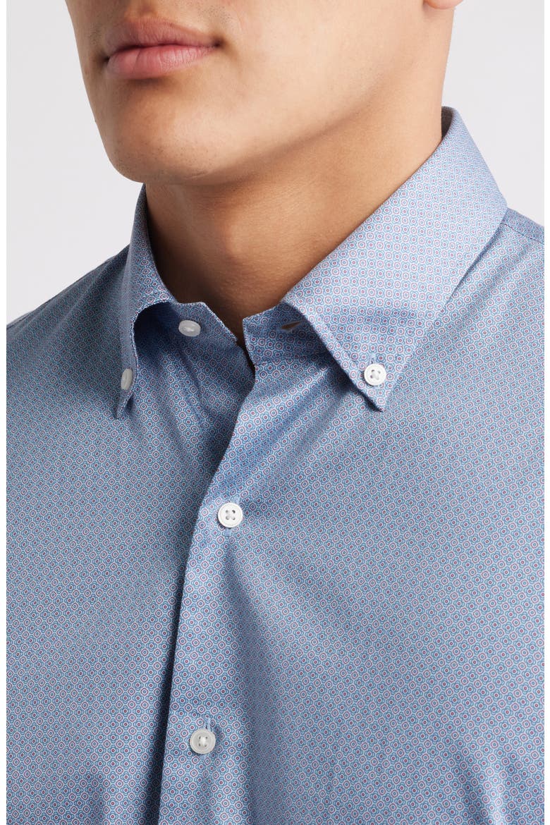 Keith Geometric Print Short Sleeve Button-Down Shirt, Alternate, color, RUDDY BLUE