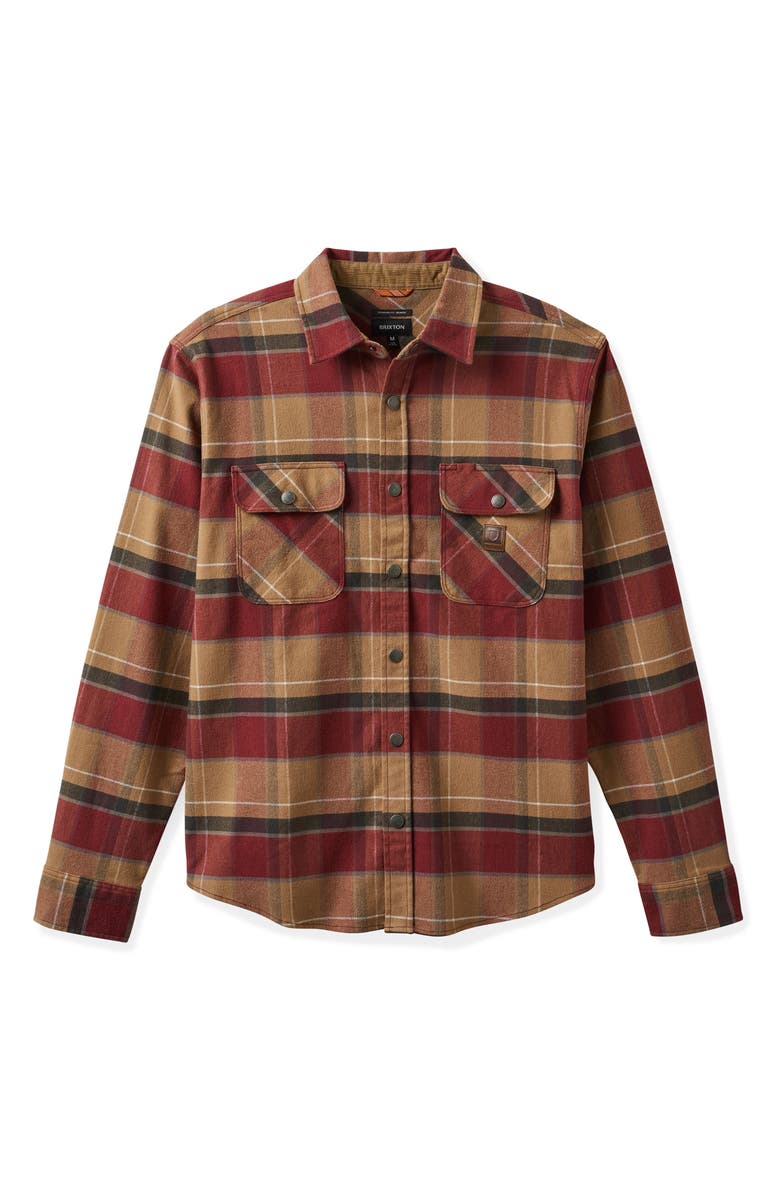 Brixton Builder's Bowery Standard Fit Plaid Flannel Water Repellent Snap-Up Shirt, Alternate, color, 