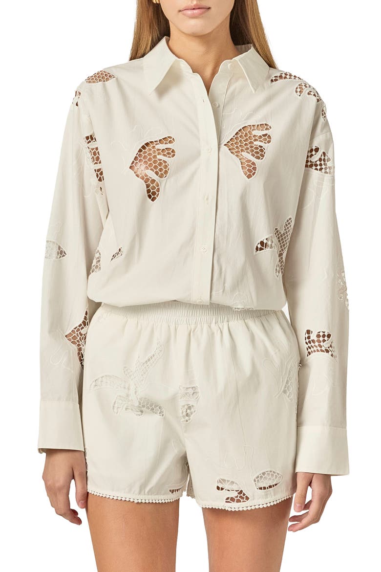 Embroidered Cotton Shirt, Main, color, OFF WHITE