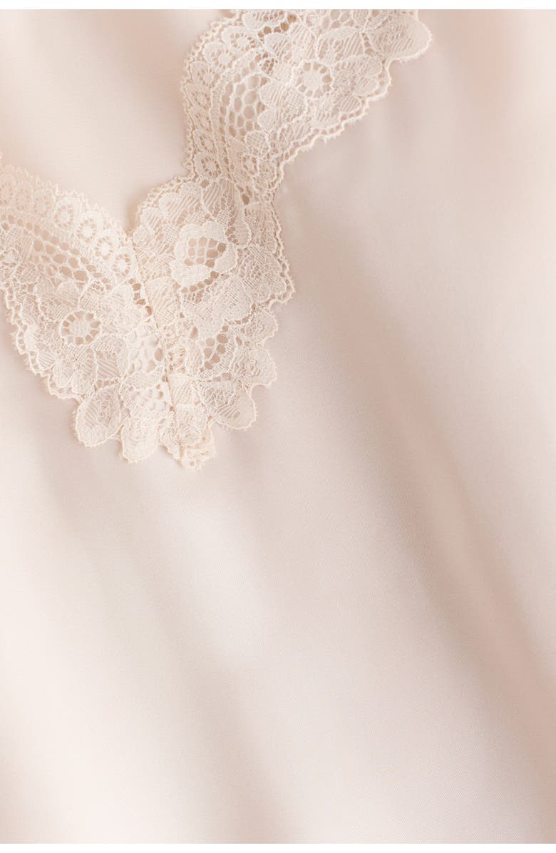 H&M Lace-trimmed satin nightgown, Alternate, color, Light Beige