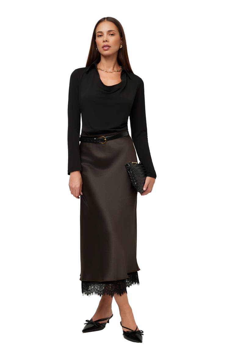 Mia Lace Trimmed Bias Midi Skirt, Alternate, color, ESPRESSO