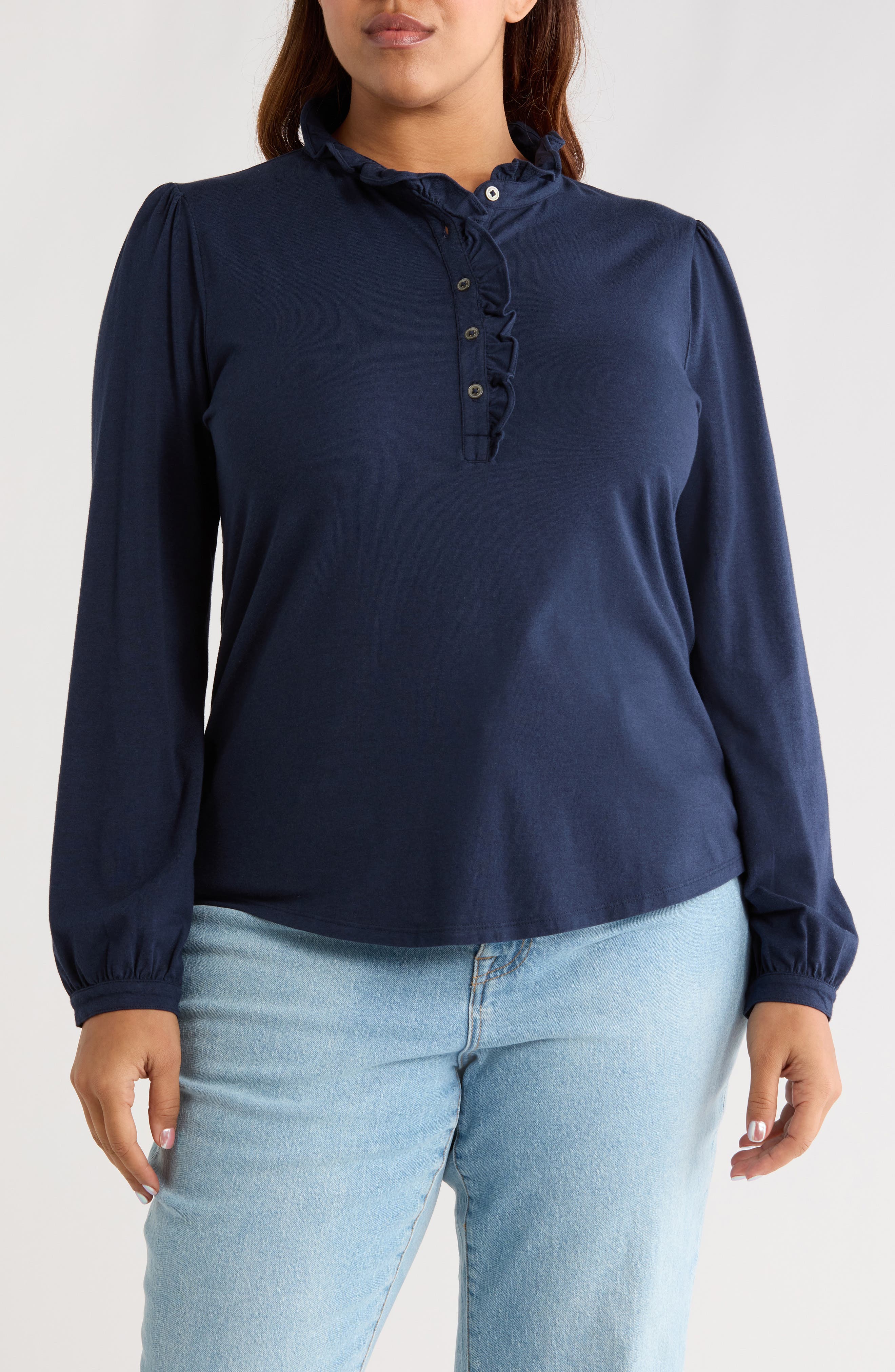 Caslon® Ruffle Detail Long Sleeve Henley