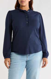 Caslon® Ruffle Detail Long Sleeve Henley
