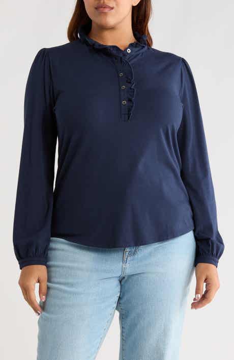 Caslon® Ruffle Detail Long Sleeve Henley
