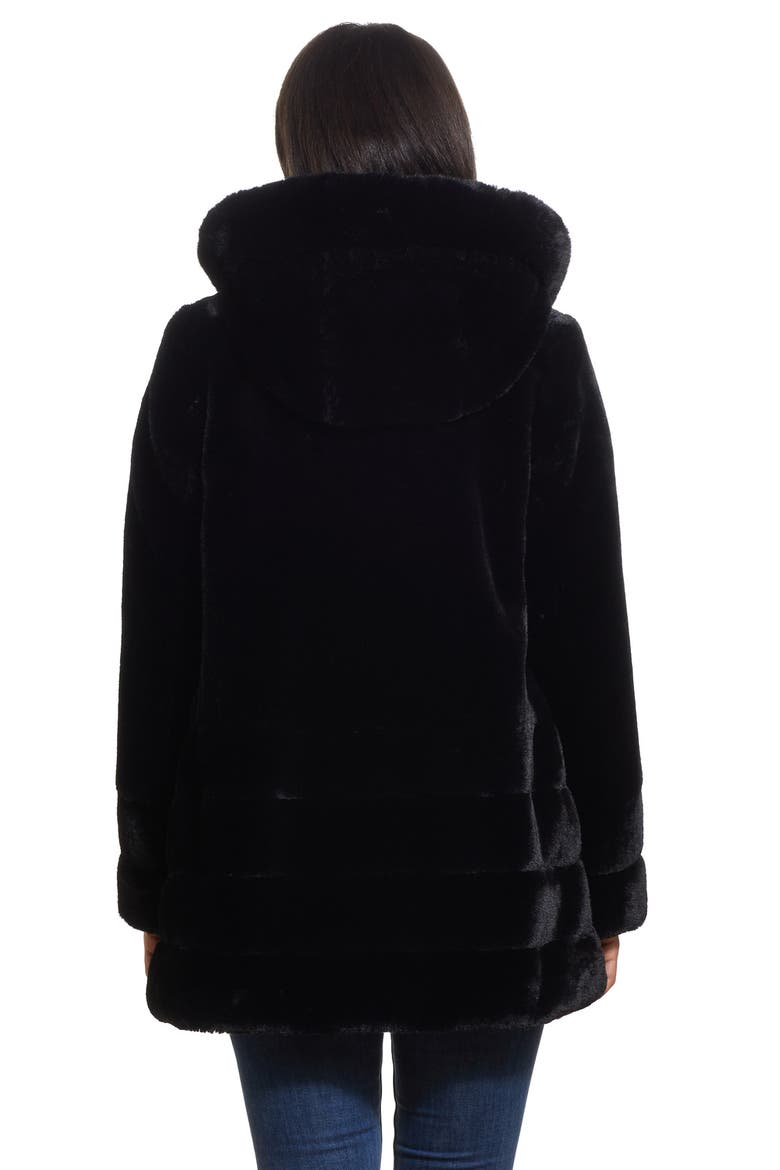 Hooded Faux Fur Coat, Alternate, color, BLACK