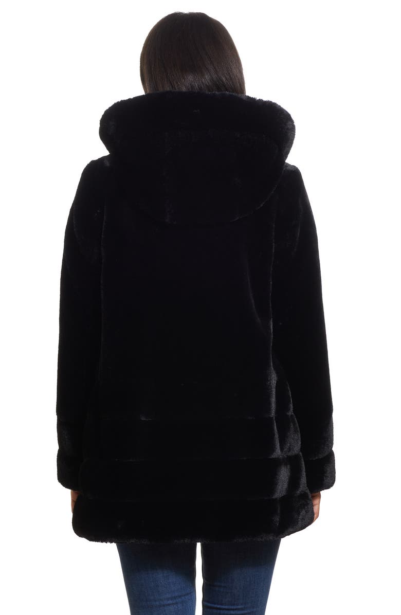 Gallery Hooded Faux Fur Coat, Alternate, color, Black