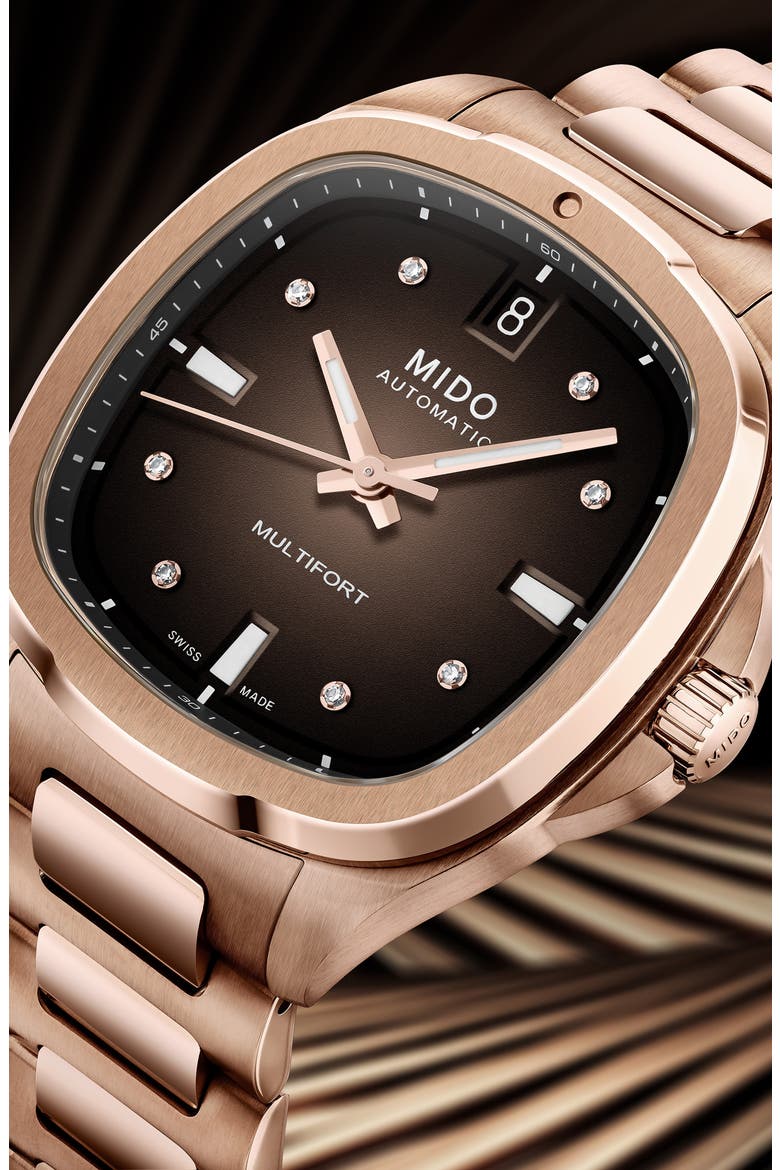 Multifort Diamond Square Automatic Bracelet Watch, 35mm, Alternate, color, BROWN
