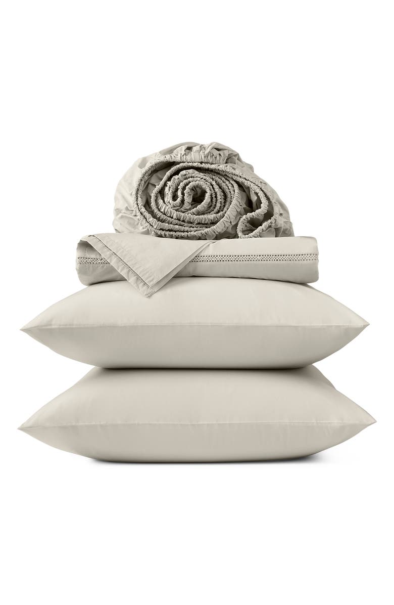 Coyuchi Lattice Organic Cotton Percael Sheet Set, Main, color, Stone