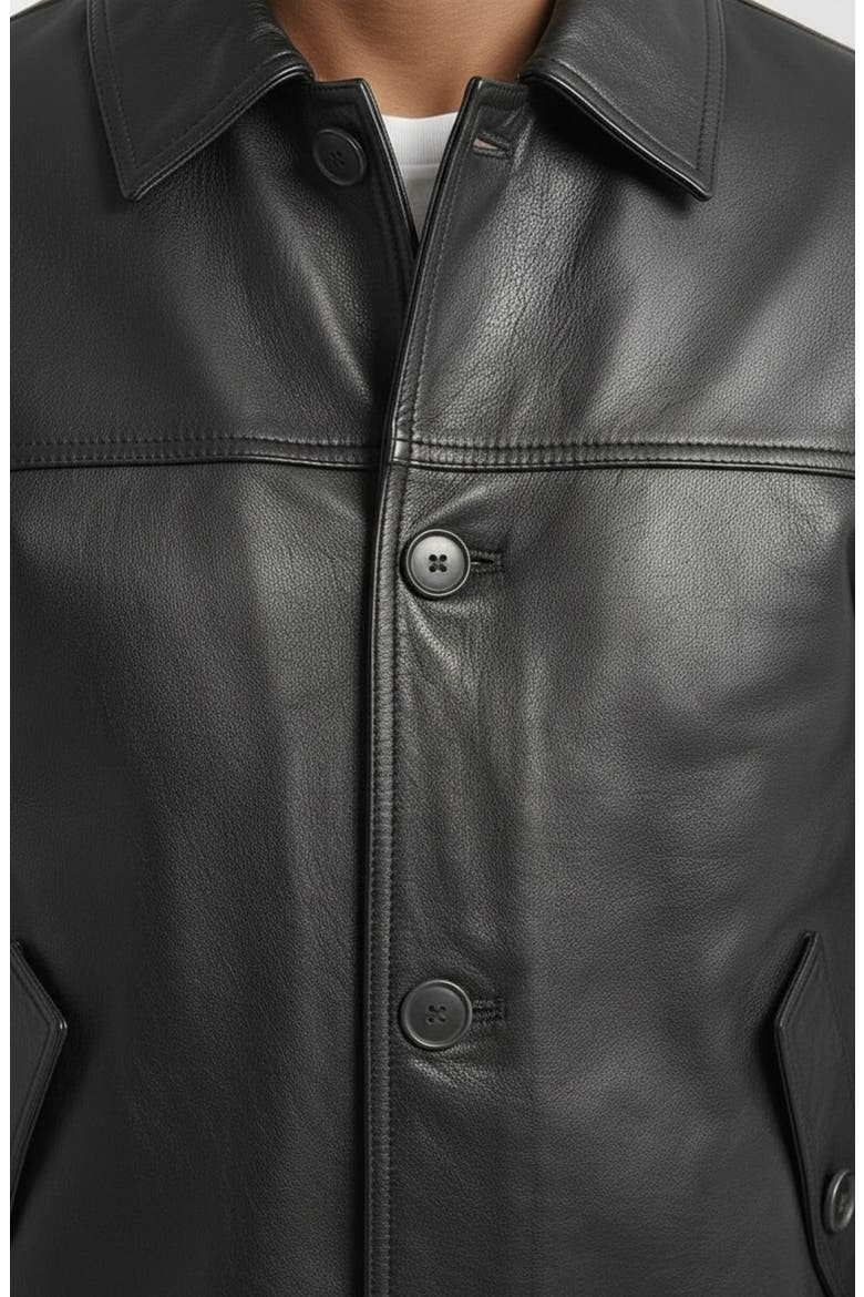 Genuine Leather Trucker Jacket, Alternate, color, BLACK