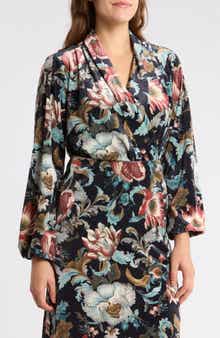 Floral Print Stretch Velvet Wrap Top
