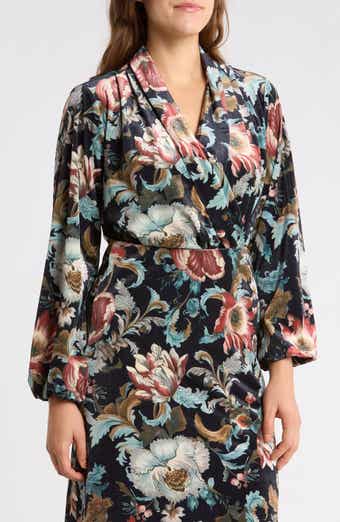 Floral Print Stretch Velvet Wrap Top