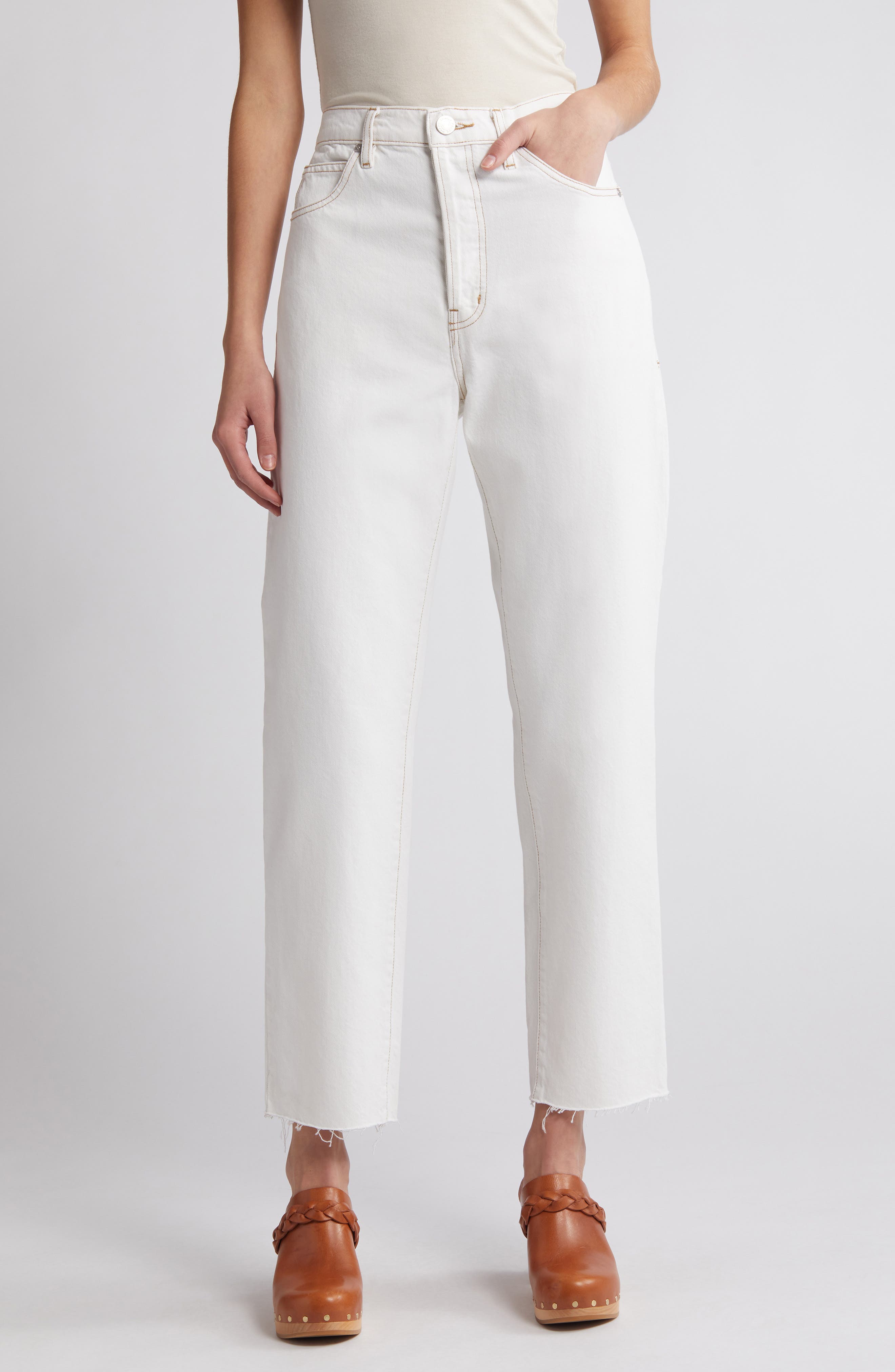 Frame The Pencil Crop High Waist Ankle Slim Straight Leg Jeans In White