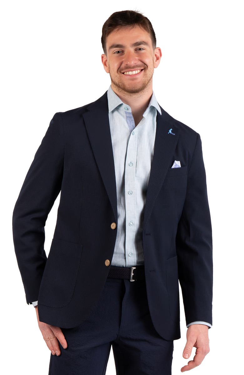 TailorByrd Textured Stripe Seersucker Sport Coat, Alternate, color, Navy