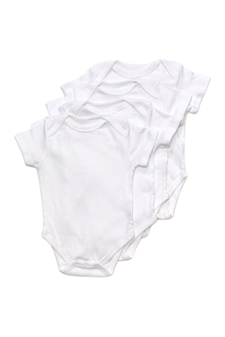 4-Pack White Cotton Short Sleeve Bodysuits, Main, color, WHITE