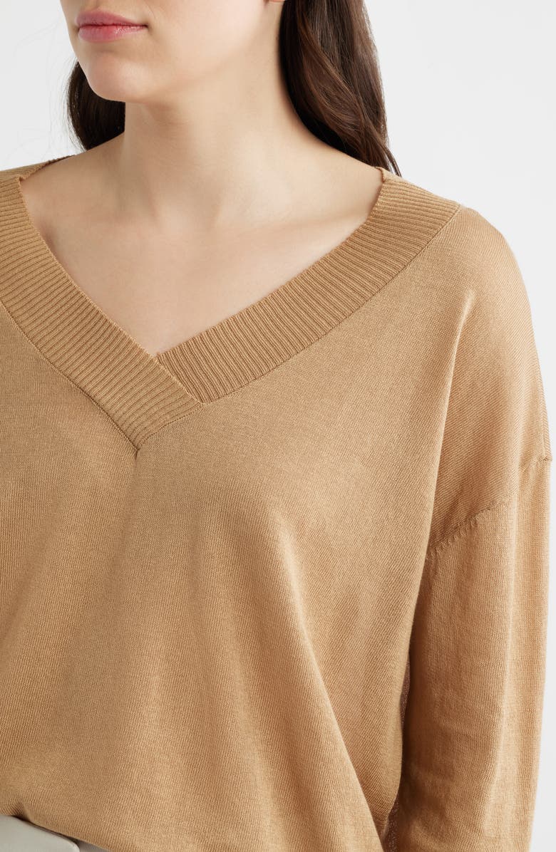 DELUC Cefalonia Drop Shoulder Semisheer Cotton Blend Sweater, Alternate, color, Vison