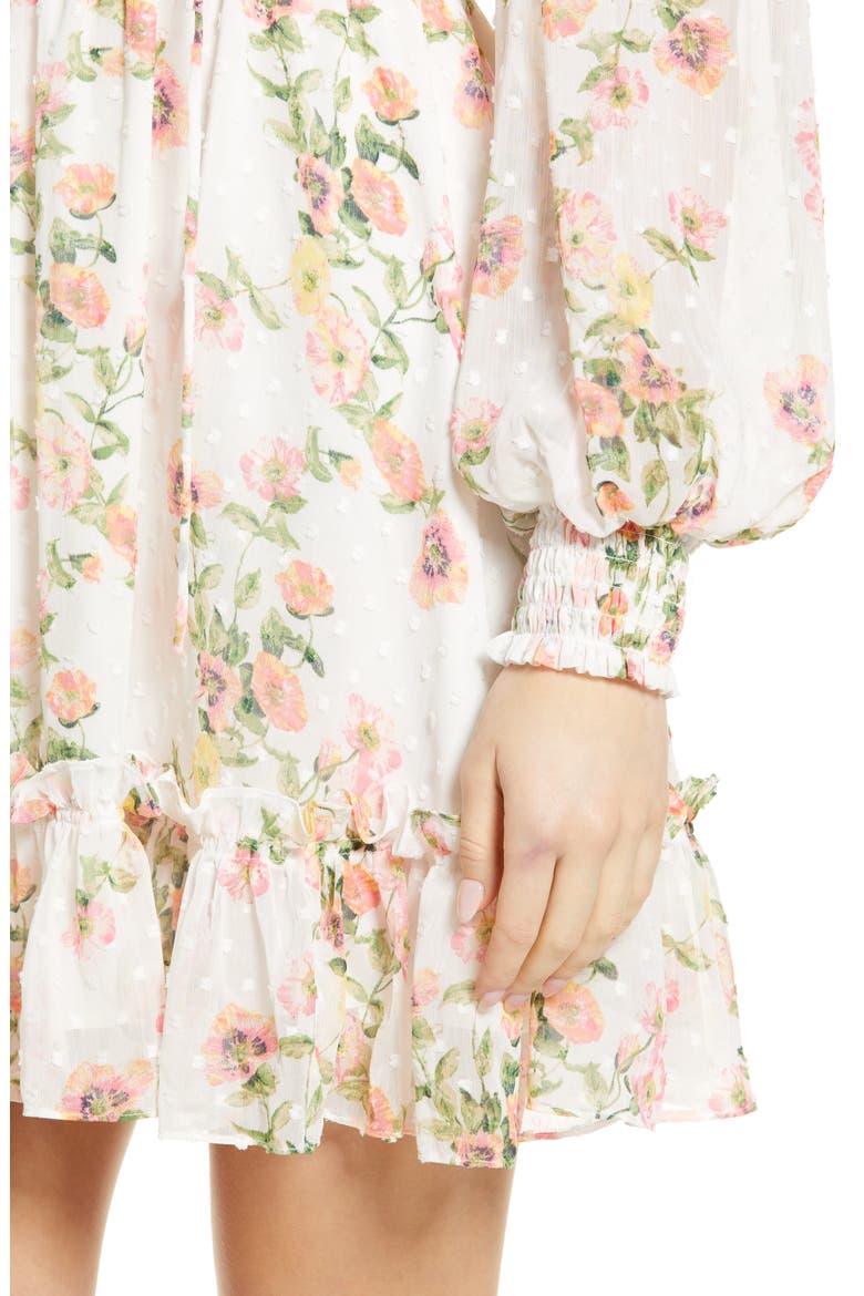 Floral Print Long Sleeve Swiss Dot Dress (Nordstrom Exclusive), Alternate, color, IVORY POPPY VINE