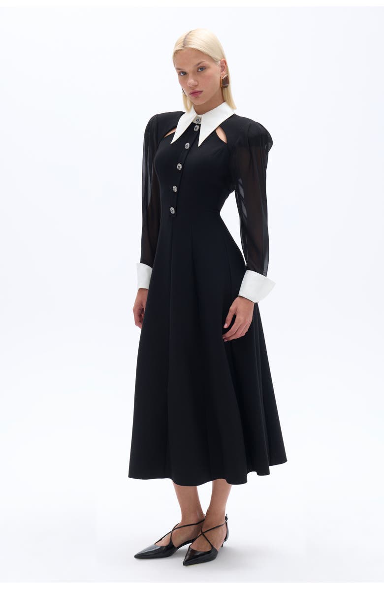 Nocturne Tie Collar Midi Dress, Alternate, color, 