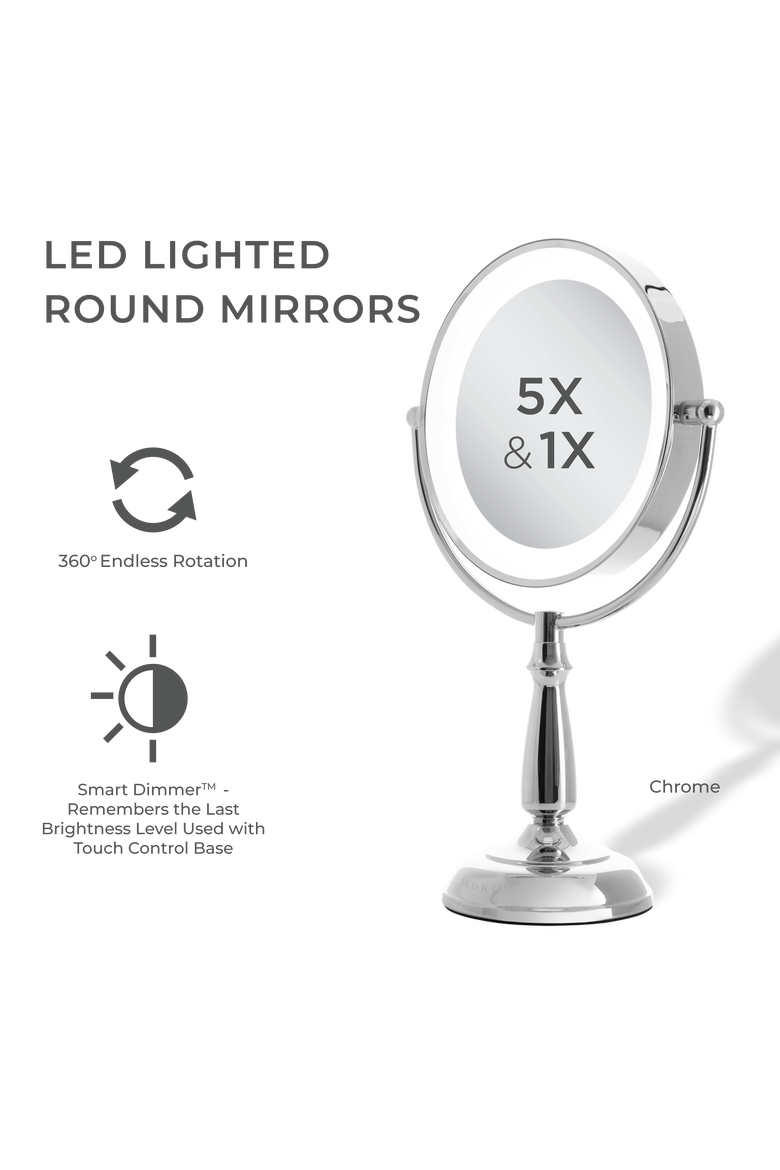 Lighted Makeup Mirror with 5X/1X Magnification & Touch Base Controls, Alternate, color, Chrome