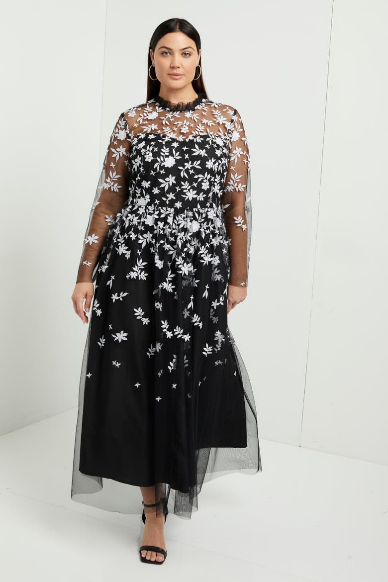 Mesh Overlay Maxi Dress, Alternate, color, BOTANICAL BLISS