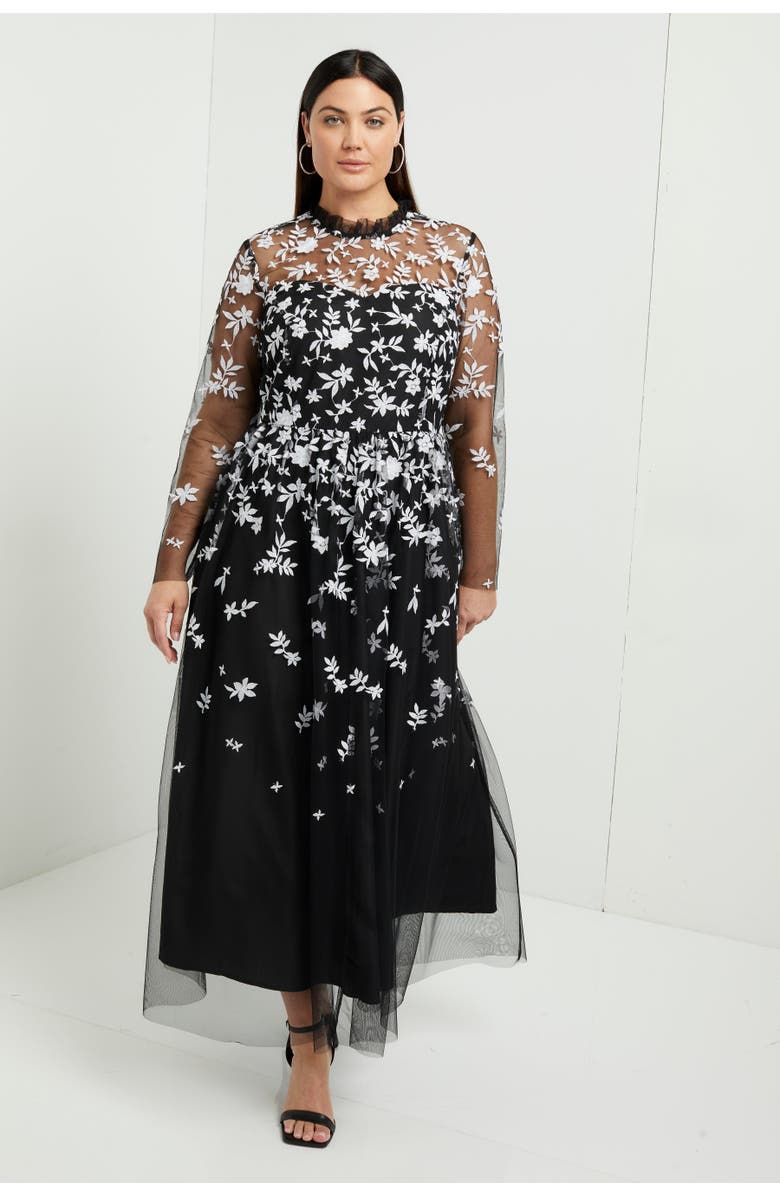 June + Vie Mesh-Overlay Maxi Dress, Alternate, color, Botanical Bliss
