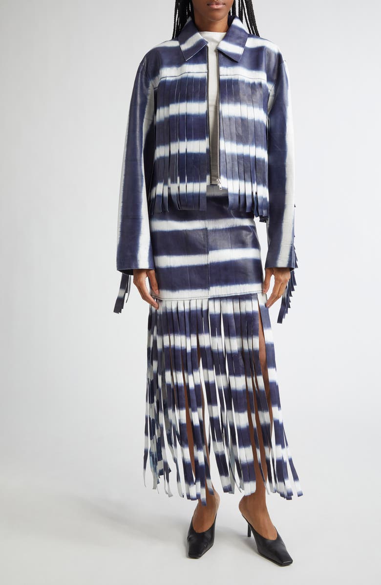 Stand Studio Charlotta Fringe Stripe Crop Leather Jacket, Alternate, color,