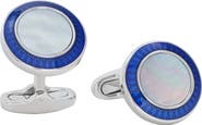 Link Up Round Mother of Pearl Cufflinks with Blue Border