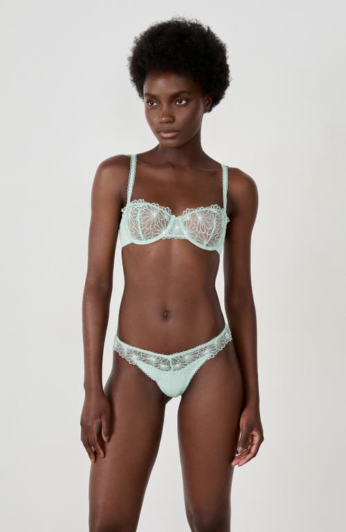 Etam Daisy Embroidered Tanga Thong In Green