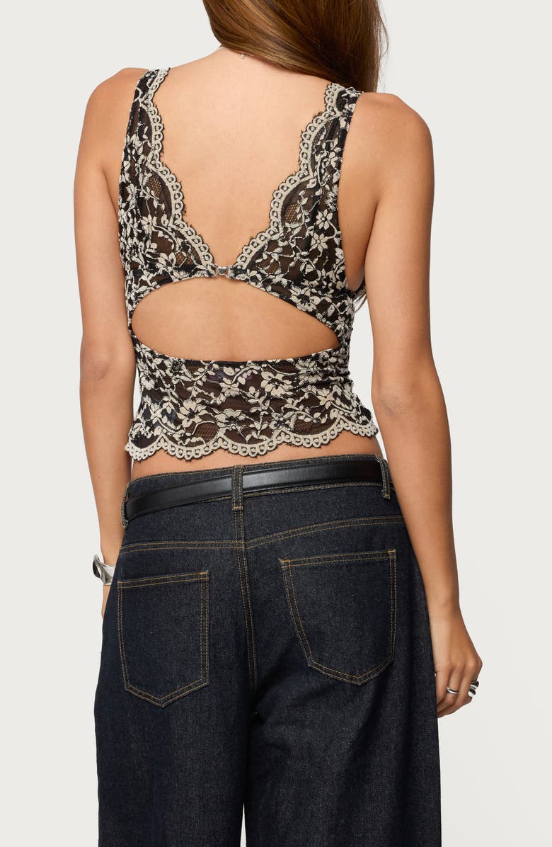 EDIKTED Araura Velvet Floral Sheer Crop Tank, Alternate, color, Black-And-Cream