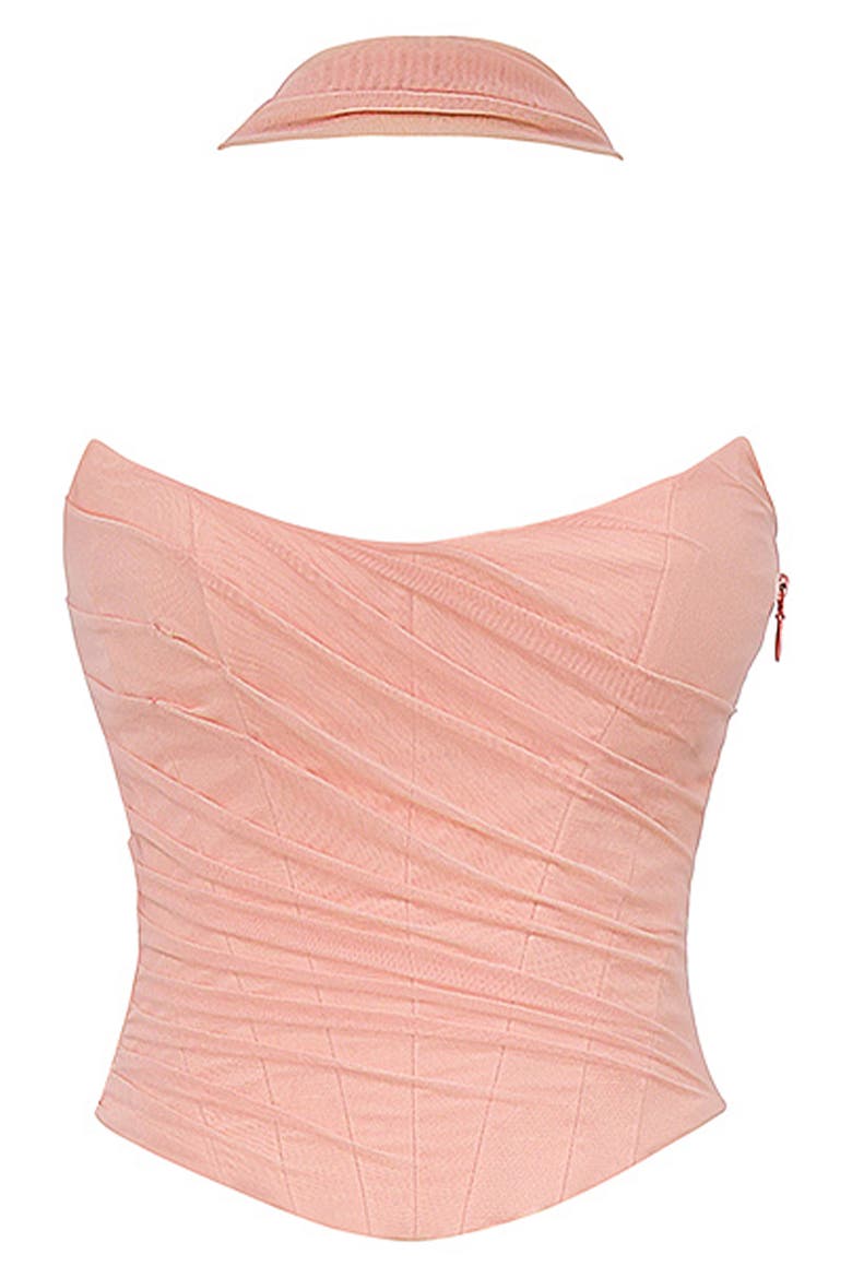 Hallie Corset Mesh Halter Top, Alternate, color, PEACH PEARL