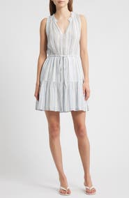 Rails Albany Stripe Tiered Linen Blend Minidress