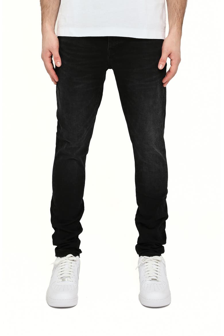 Hotfix Logo Skinny Jeans, Main, color, BLACK
