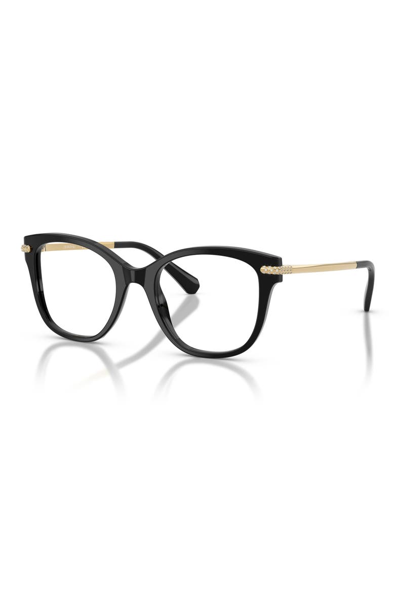 49mm Crystal Embellished Square Optical Glasses, Alternate, color, BLACK/ DEMO LENS