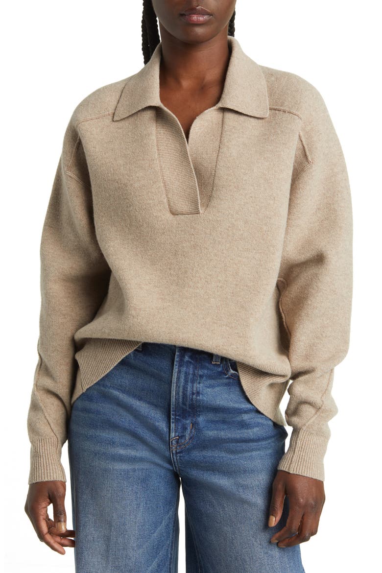 Bridget Wool Blend Polo Sweater, Main, color, OATMEAL