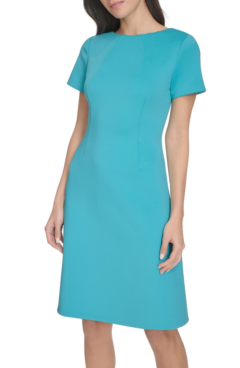 Calvin Klein Short Sleeve A-Line Dress, Alternate, color, Lake