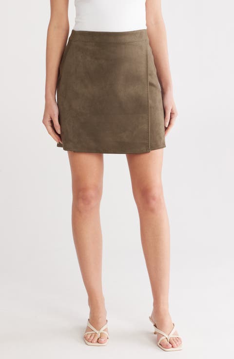 Faux Suede Wrap Miniskirt