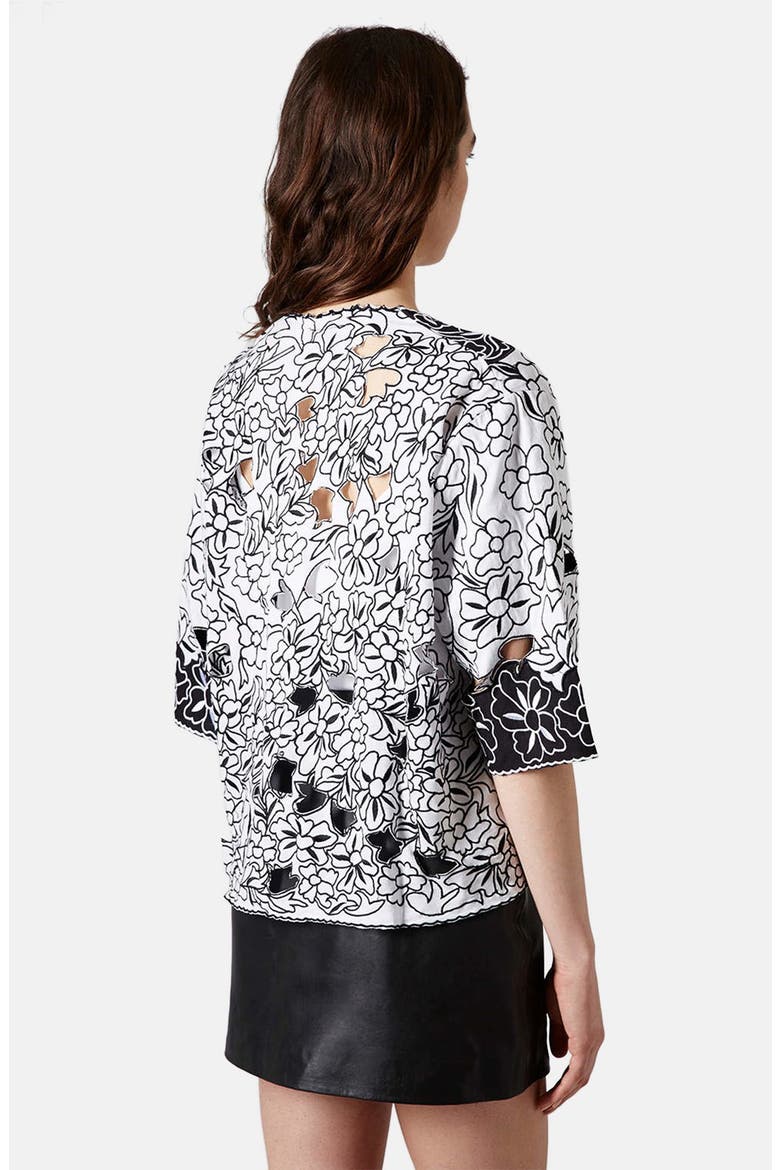 Cutout Embroidered Kimono Jacket, Alternate, color, MONOCHROME