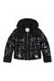 Shimmer Cargo Pocket Faux Shearling Hooded Puffer Jacket